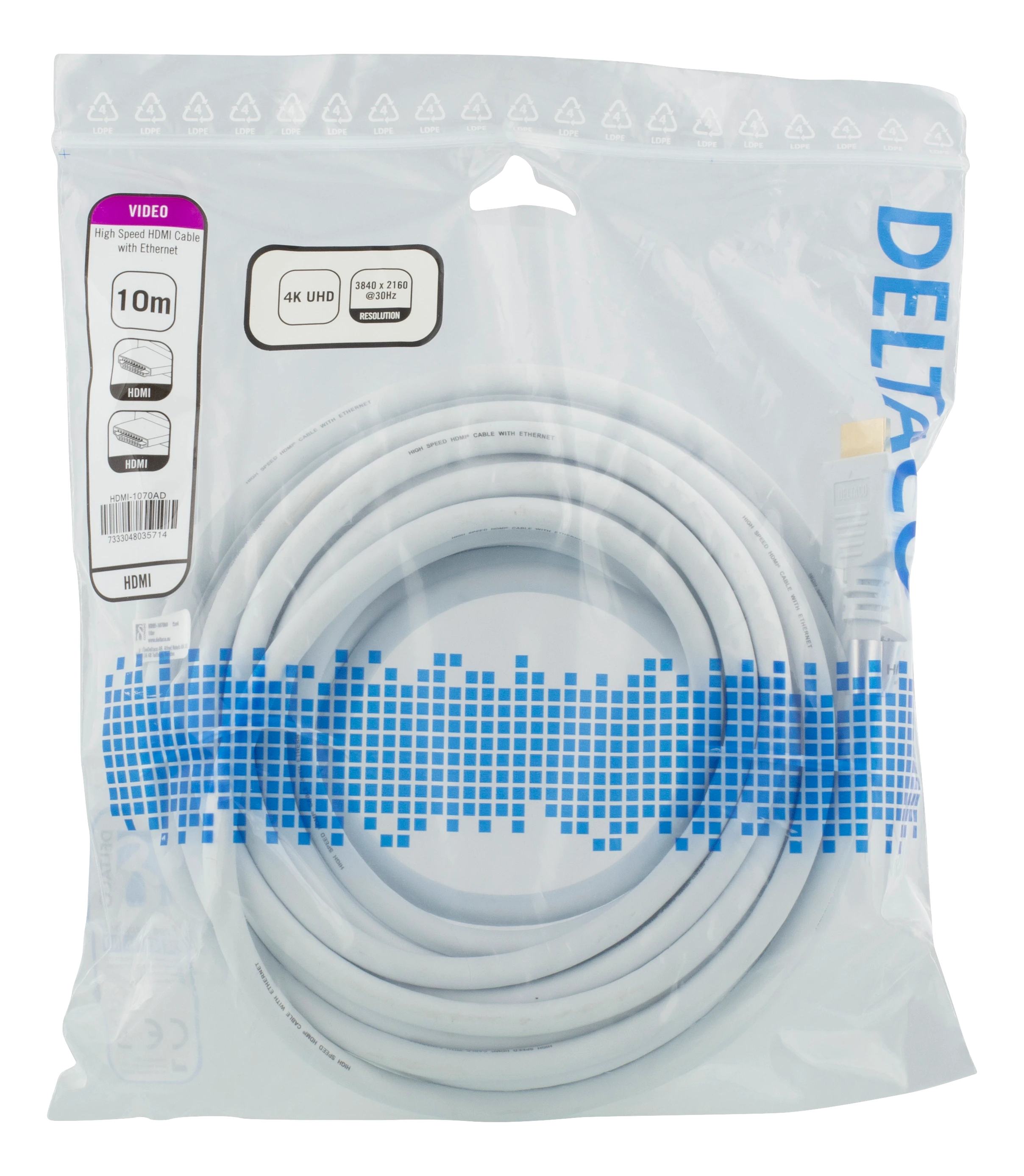 Deltaco 10m HDMI laidas pakuotėje