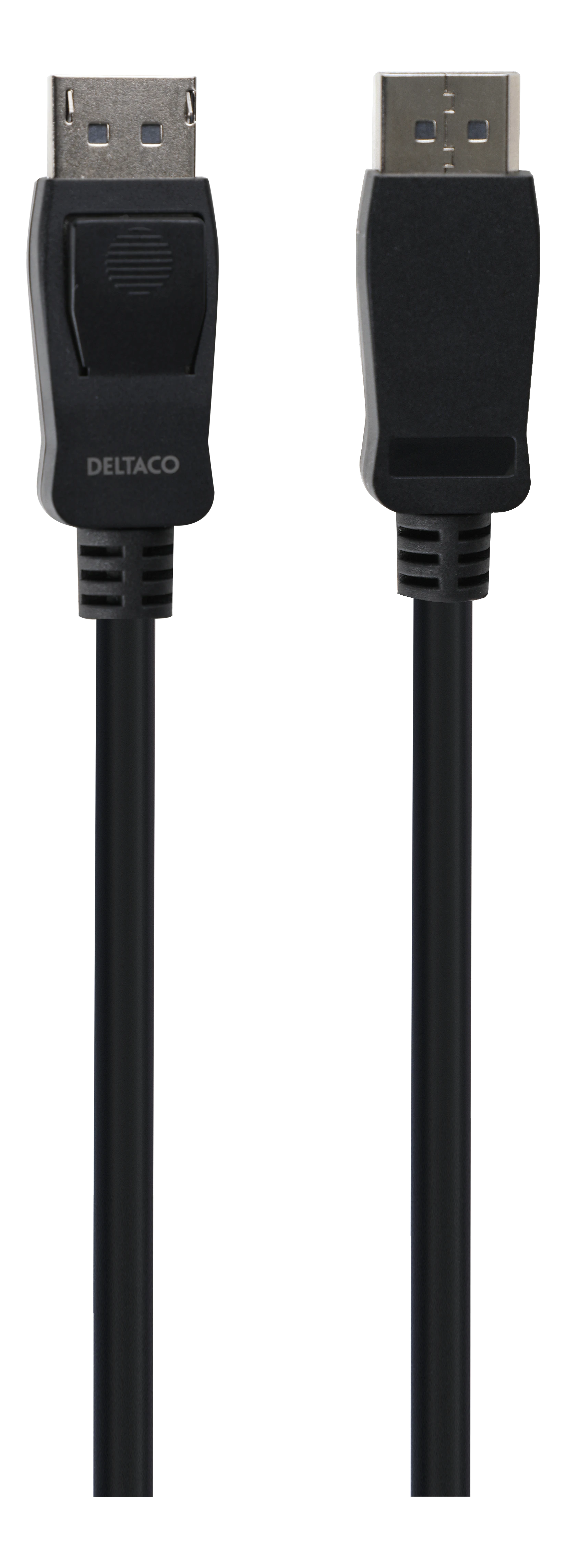 DisplayPort kabelio jungtys su Deltaco logotipu