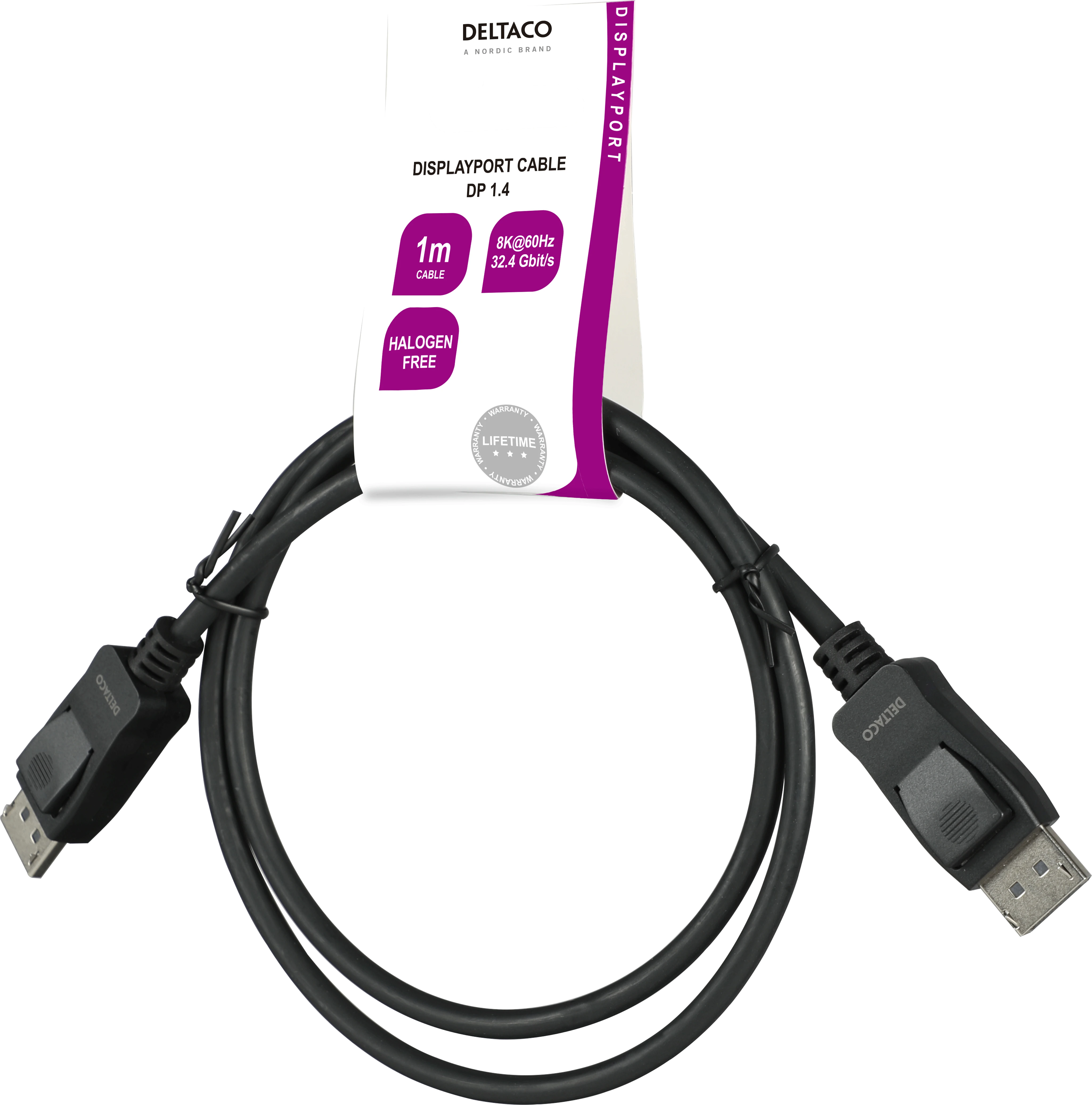 Deltaco DisplayPort kabelis su technine etikete