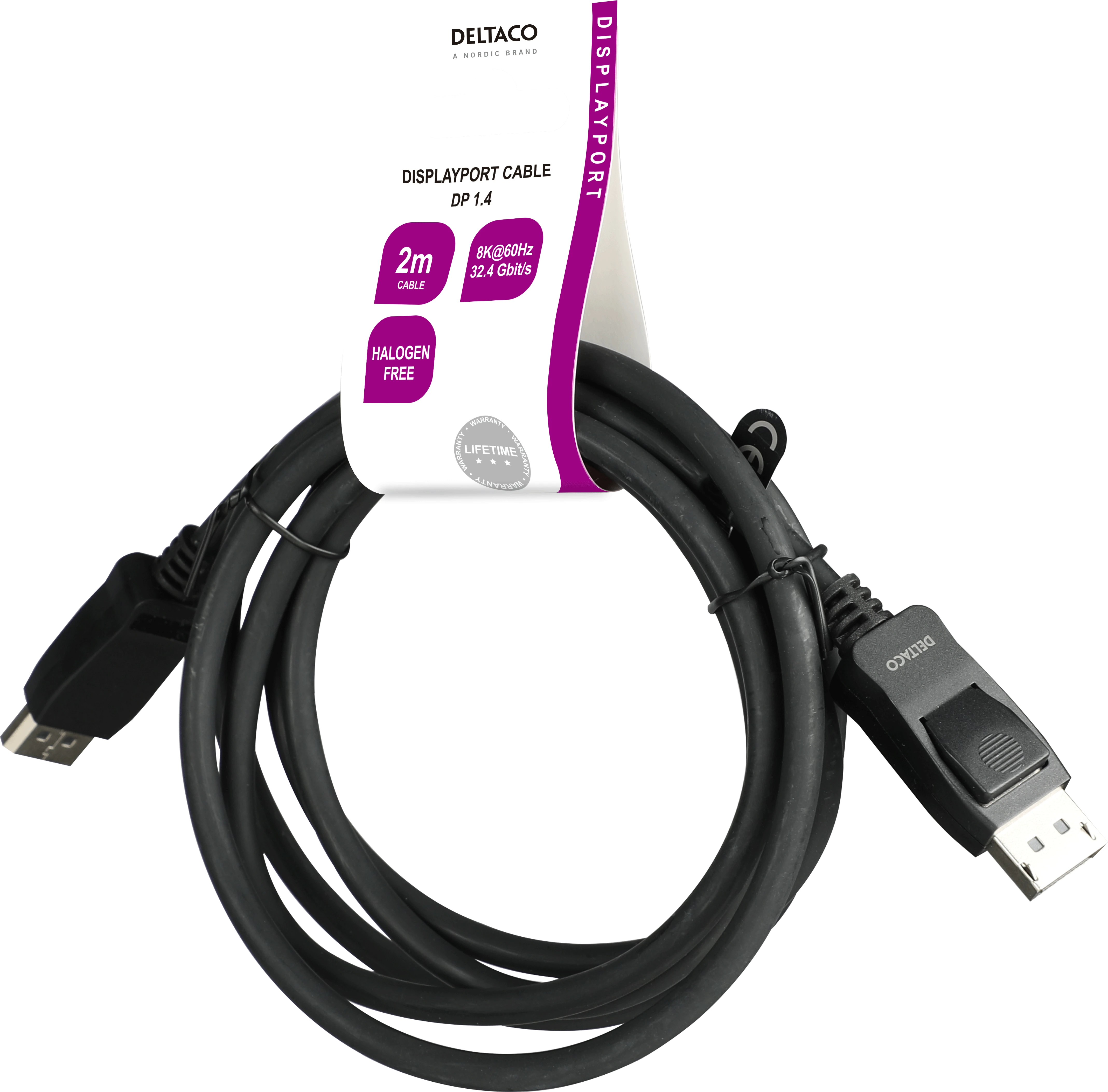 DisplayPort 1.4 kabelis, 2m, susuktas pakuotėje