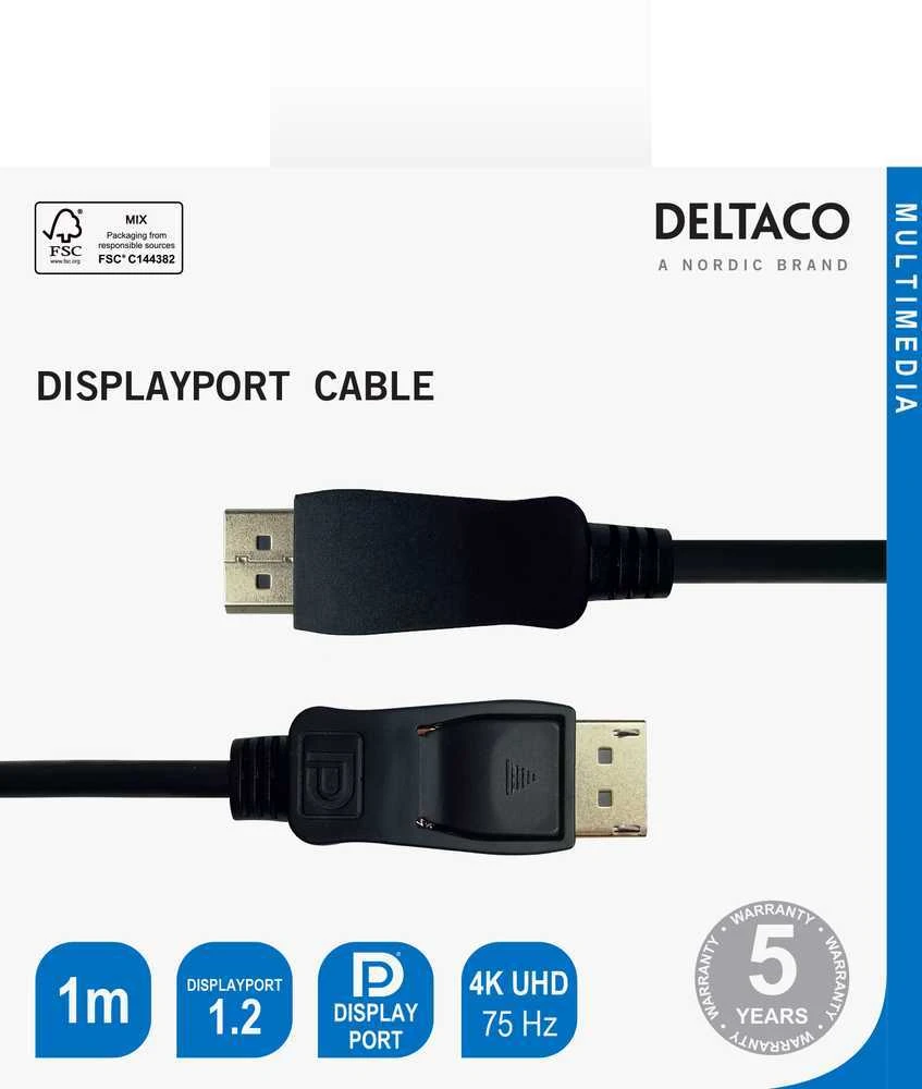 Deltaco DisplayPort kabelio jungtys ir techniniai duomenys
