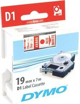 DYMO D1 ženklinimo juosta standartinė 19mm, raudona ant balto, 7 m voleliu (45805) DYMO / S0720850