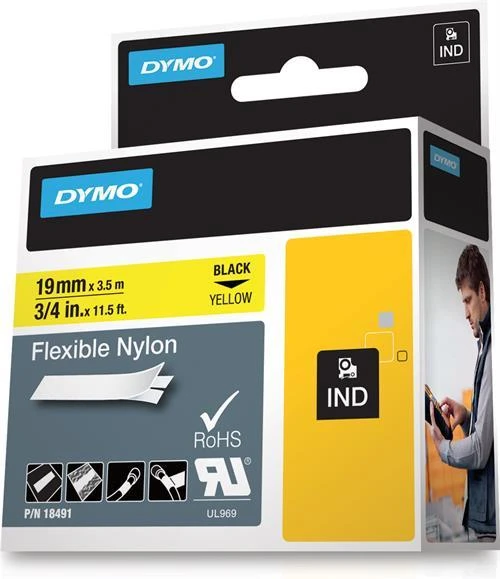 DYMO Rhino Nailono Juostelė 19mm x 3.5m / juodas ant geltonos (18491)