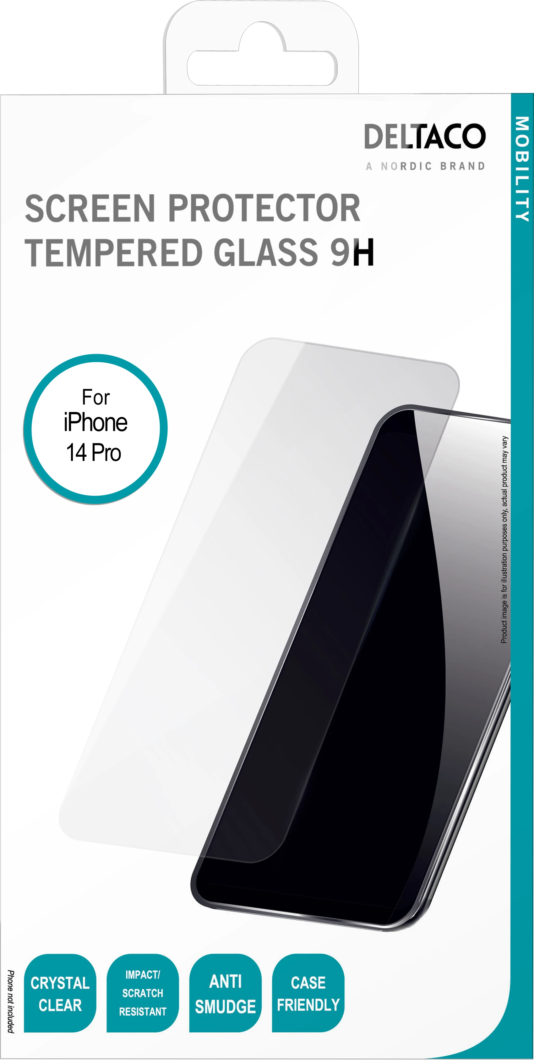 Ekrano apsauga DELTACO skirta Apple iPhone 14 Pro, 2.5D grūdintas stiklas, 9H kietumas / SCRN-IP14P
