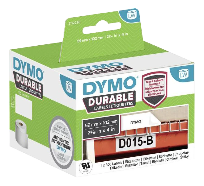 Etiketės DYMO LabelWriter Patvarus, 59mm x 102mm, 300vnt, baltos / 2112290