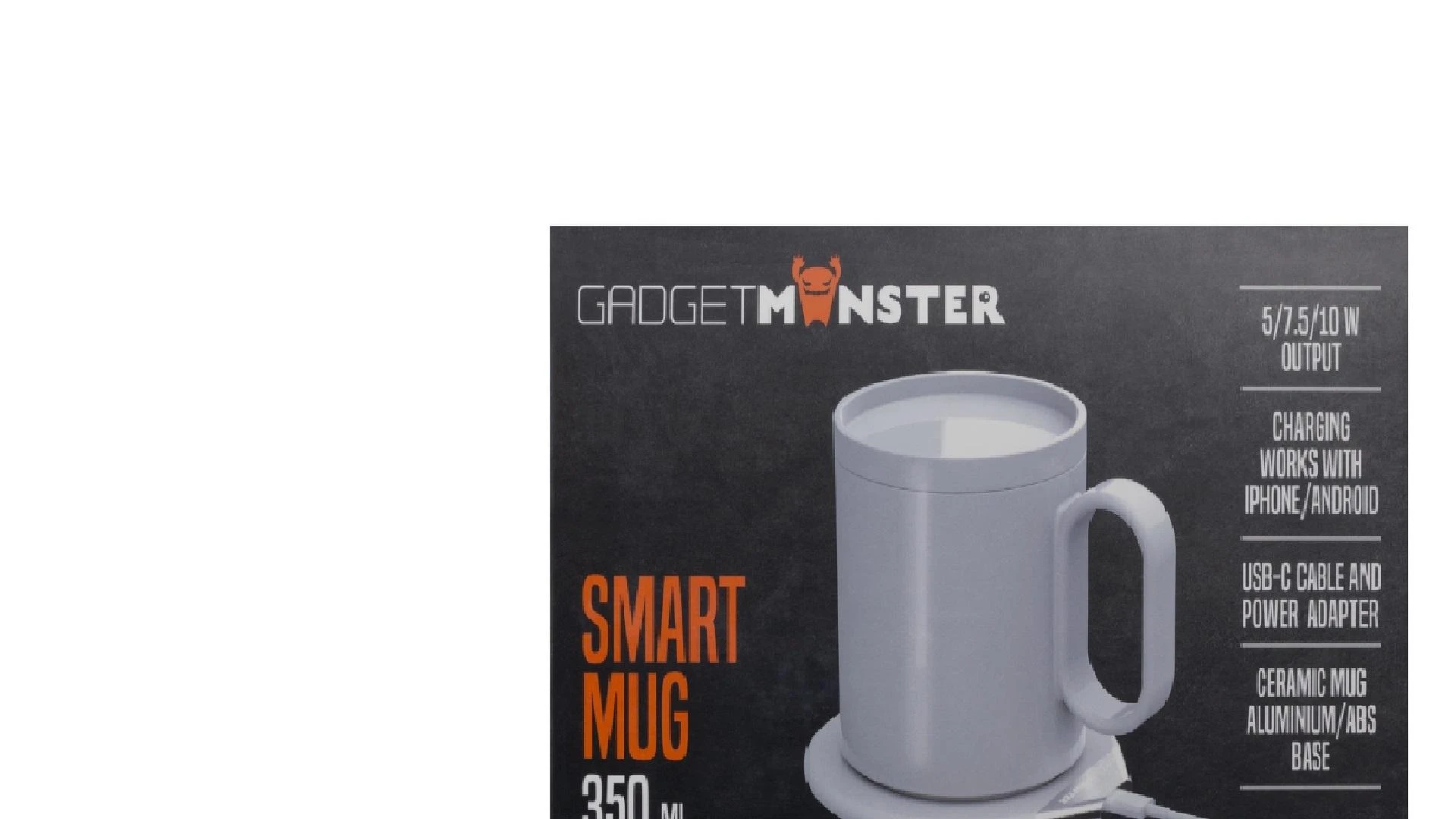 GADGETMONSTER Smart Mug GDM-1003 - 350ml puodelis su kaitinimu iki 55°C + 18W belaidžio įkrovimo stotelė