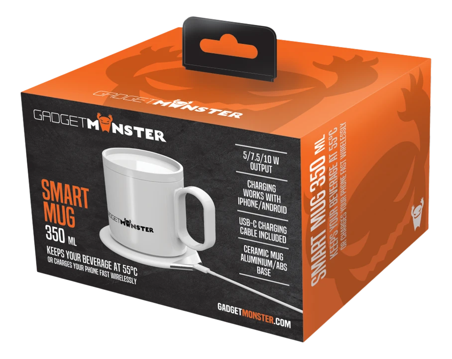 GADGETMONSTER Smart Mug GDM-1003 - 350ml puodelis su kaitinimu iki 55°C + 18W belaidžio įkrovimo stotelė