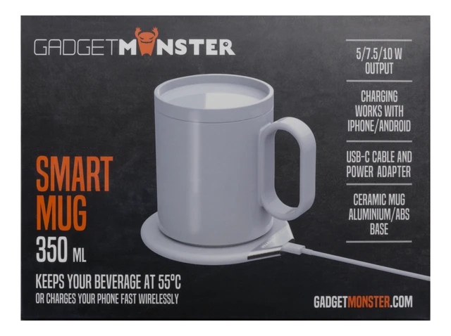 GADGETMONSTER Smart Mug GDM-1003 - 350ml puodelis su kaitinimu iki 55°C + 18W belaidžio įkrovimo stotelė