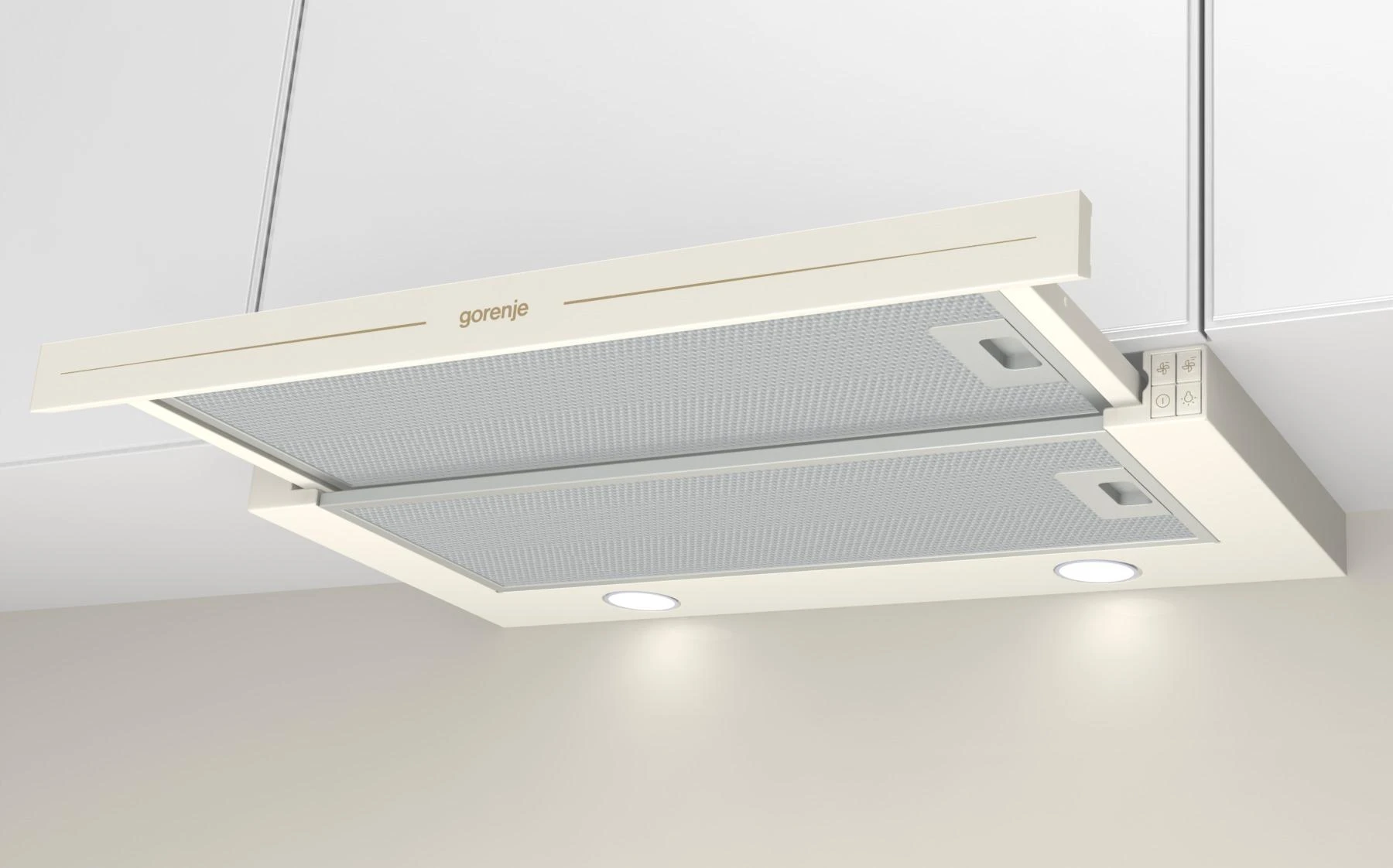 Gartraukis Gorenje | Gaubtas | BHP62CLI | Teleskopinis | C energijos vartojimo efektyvumo klasė | Plotis 60 cm | 435 m³/h | Mechaninis valdymas | LED | Dramblio kaulas