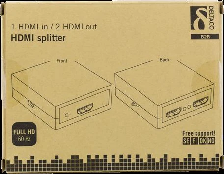 Deltaco HDMI skirstytuvo pakuotė su schema