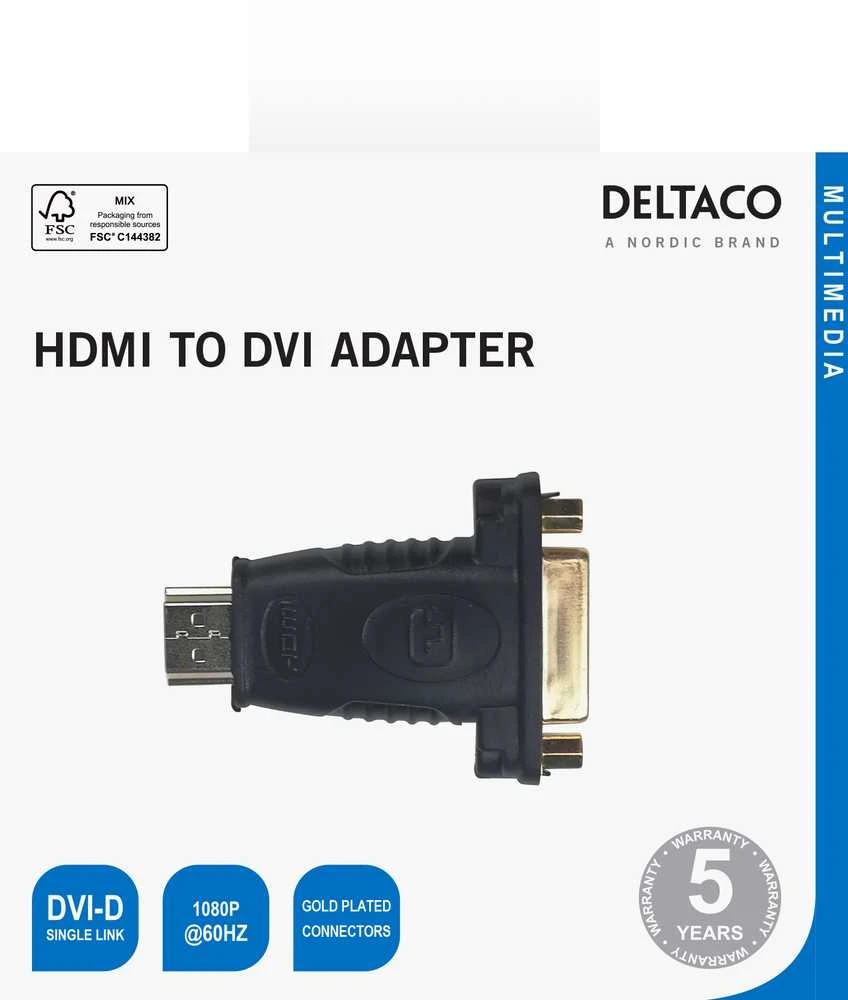 HDMI - DVI-D adapteris DELTACO paauksuotos jungtys, 1080p, juodas / HDMI-10-K / R00100020