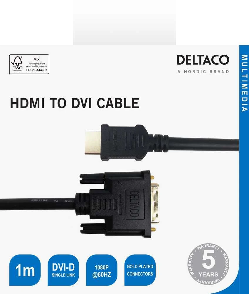 Deltaco HDMI į DVI-D kabelio jungtys