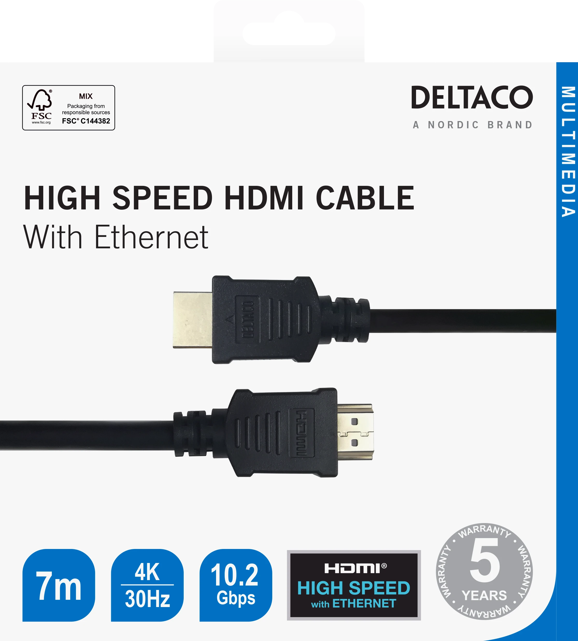 Deltaco HDMI kabelis: jungčių stambus planas