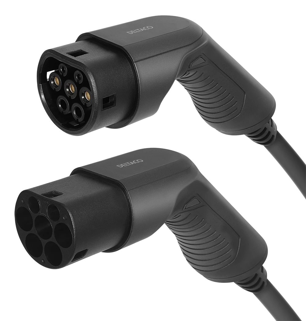 Mennekes Įkrovimo laidas DELTACO e-Charge 2 tipo į 2 tipą, 3 fazės, 32A, 22KW, 10M, juodas / EV-32010
