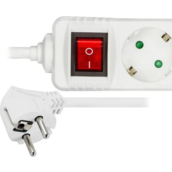 MicroConnect Ilgiklis DELTACO 3 lizdų, 5.0m, su jungikliu, baltas / GT-116D