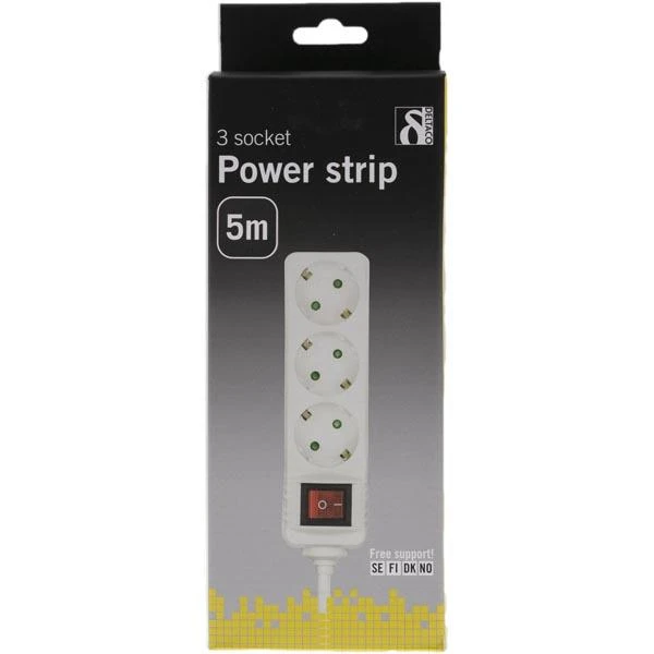 MicroConnect Ilgiklis DELTACO 3 lizdų, 5.0m, su jungikliu, baltas / GT-116D