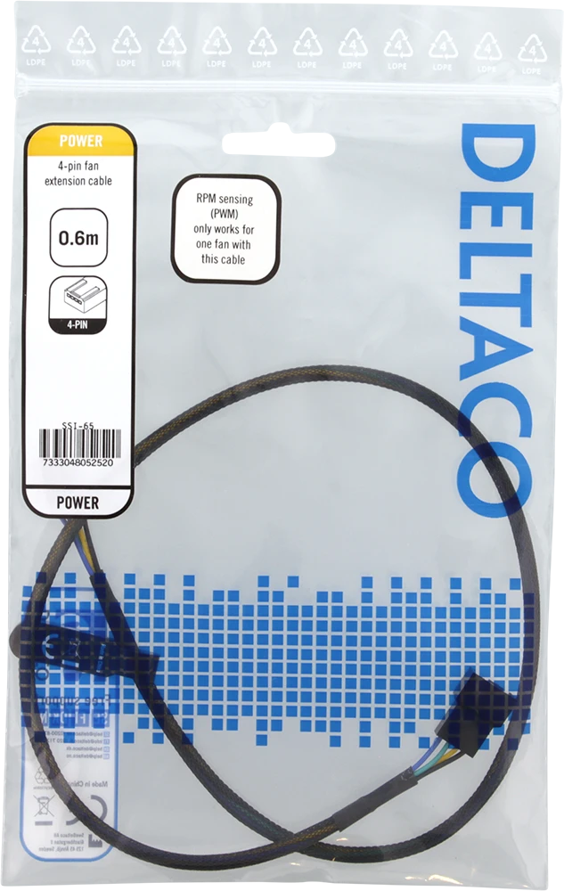 Ilgintuvas DELTACO skirtas 4-pin aušintuvams, 0.6m, juodas / SSI-65