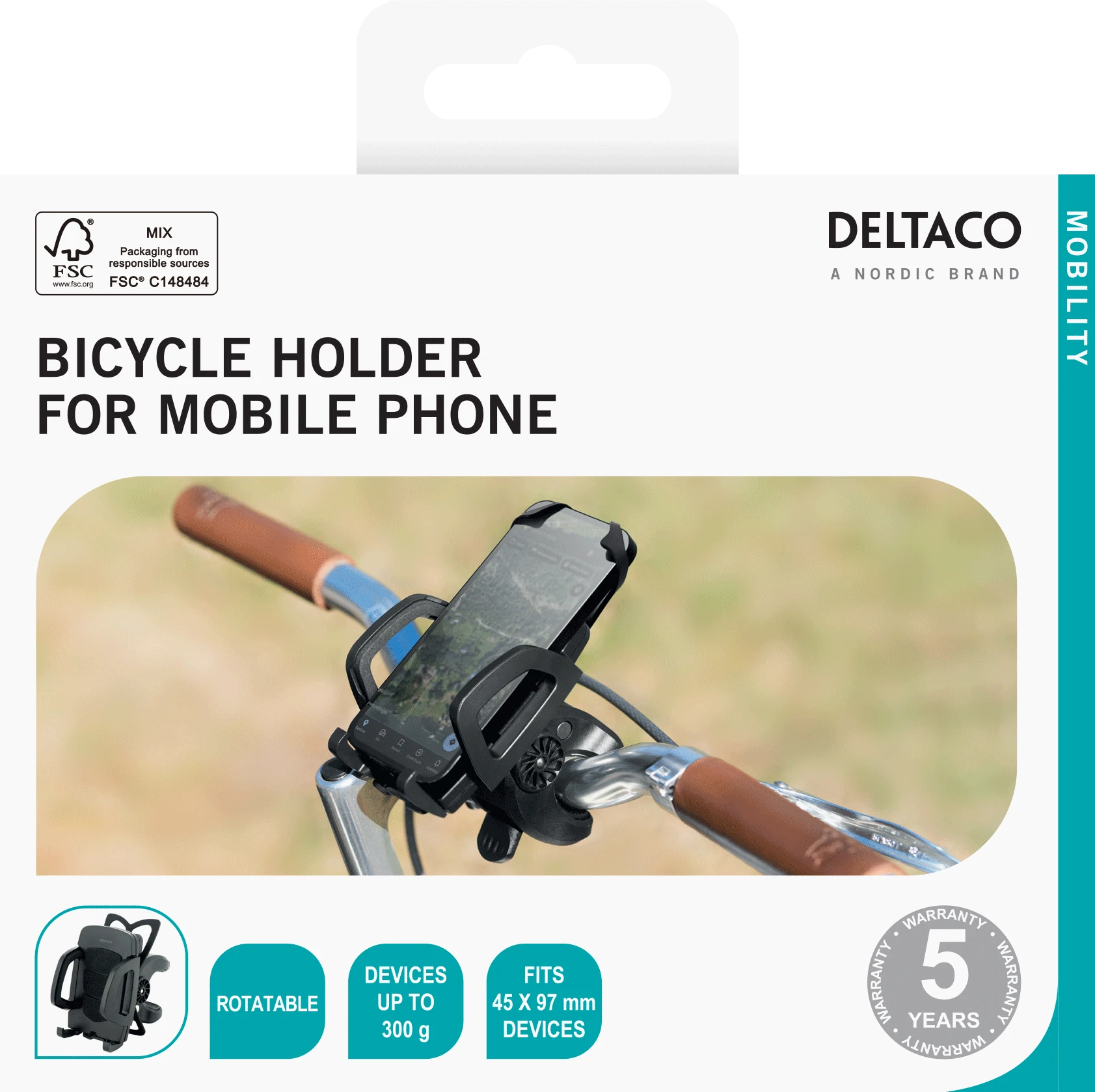 Išmaniojo telefono laikiklis dviračiams DELTACO pasukamas, juodas / ARM-B100