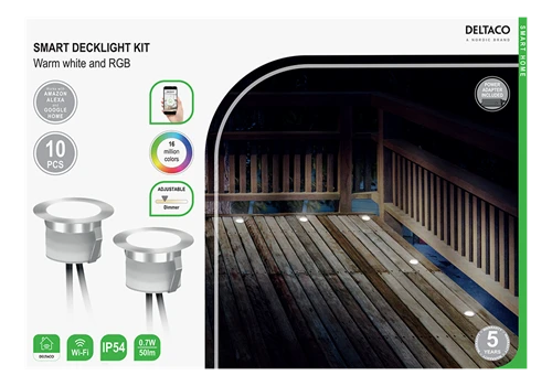 Išmanusis terasos/ kiemo apšvietimas DELTACO SMART HOME švelni balta ir RGB spalvos, sidabrinis / SH-DLK01