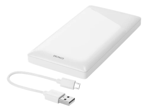 Išorinė baterija DELTACO 10000 mAh, 2,1 A / 10,5 W, 37 Wh, 2x USB-A, balta / PB-A1001