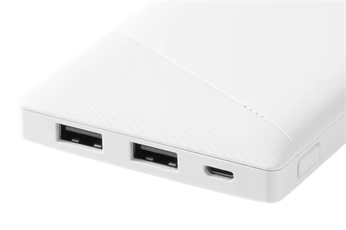 Išorinė baterija DELTACO 10000 mAh, 2,1 A / 10,5 W, 37 Wh, 2x USB-A, balta / PB-A1001