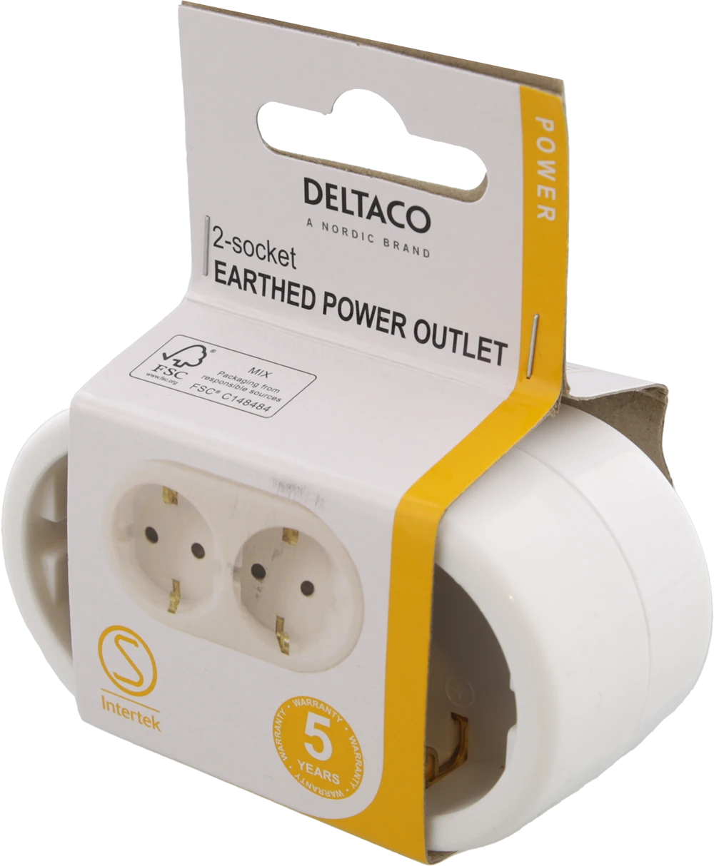 Įžemintas elektros lizdas DELTACO 2 lizdai, baltas / GT-987