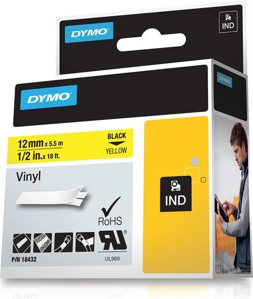 Dymo Vinilinė juostelė RHINO 12MMx5.5M, Geltona