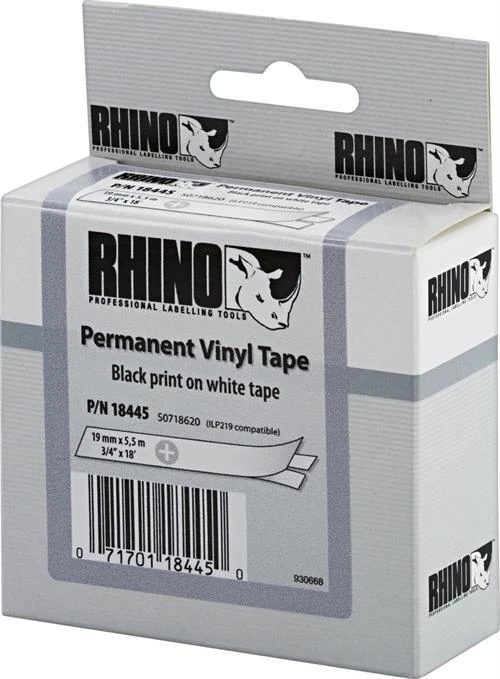Juostelė DYMO Rhino 19mm x 5.5m, vinilinė, juoda ant balto / S0718620 18445