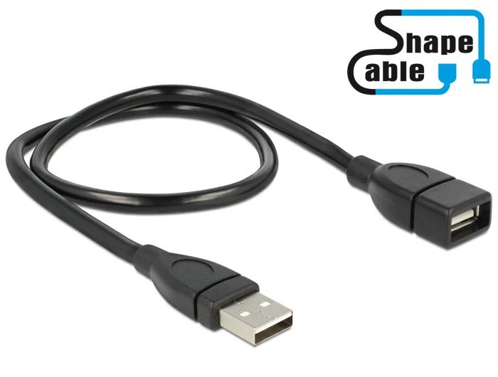 Kabelis DELOCK USB 2.0, 0,5 m, juodas / 83499
