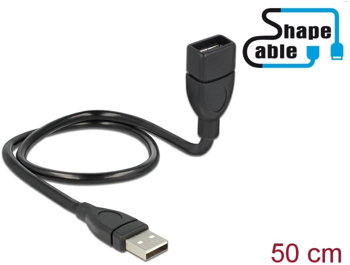Kabelis DELOCK USB 2.0, 0,5 m, juodas / 83499