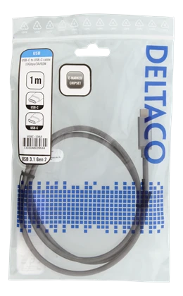 Kabelis DELTACO 3 A, 1.0m. USB-C - USB-C 60W USB PD, 10 Gbps, pilkas / USBC-1362