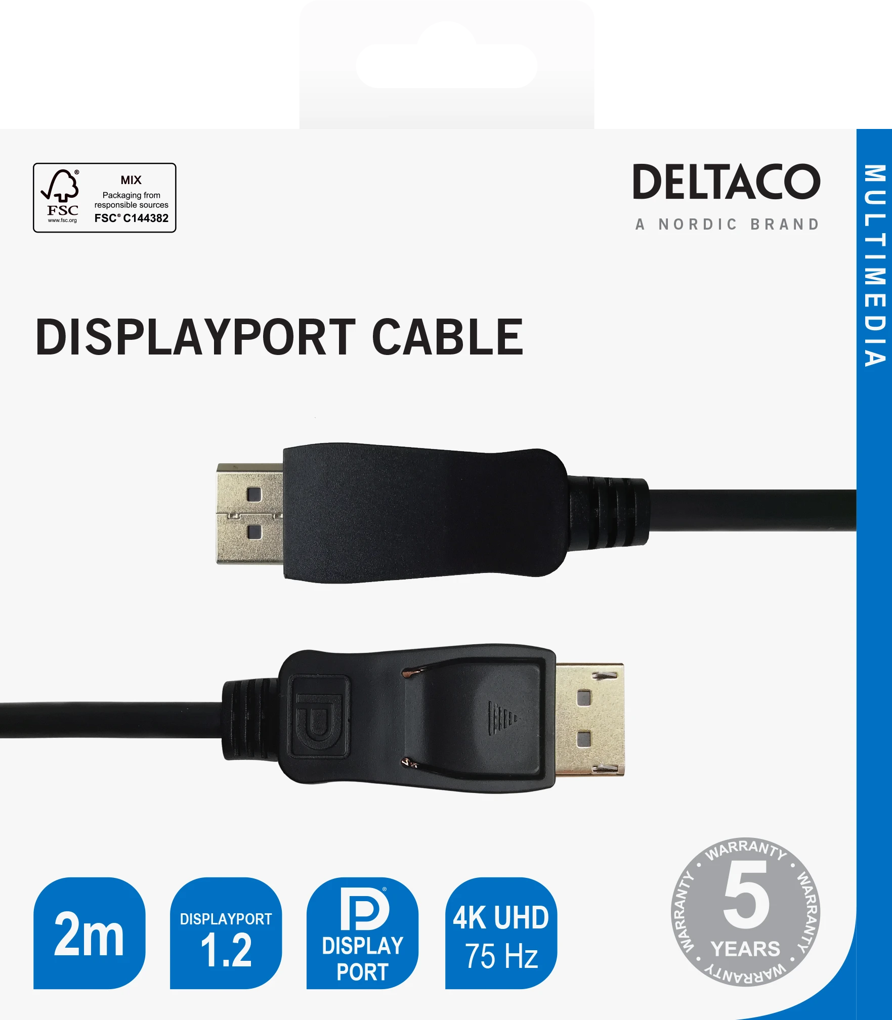 Deltaco DisplayPort kabelio jungtys su specifikacijomis