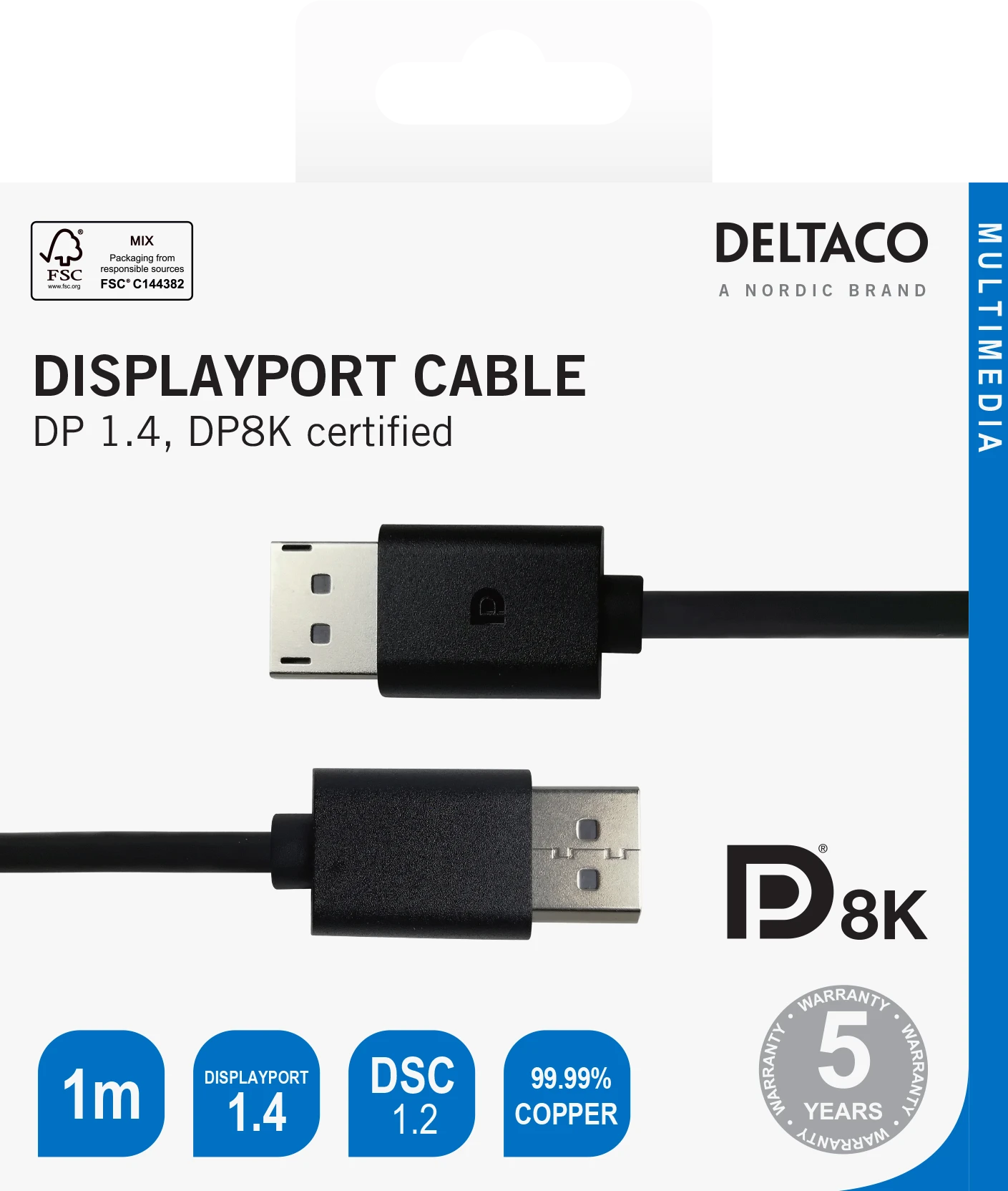 Deltaco DisplayPort 8K laidas pakuotėje