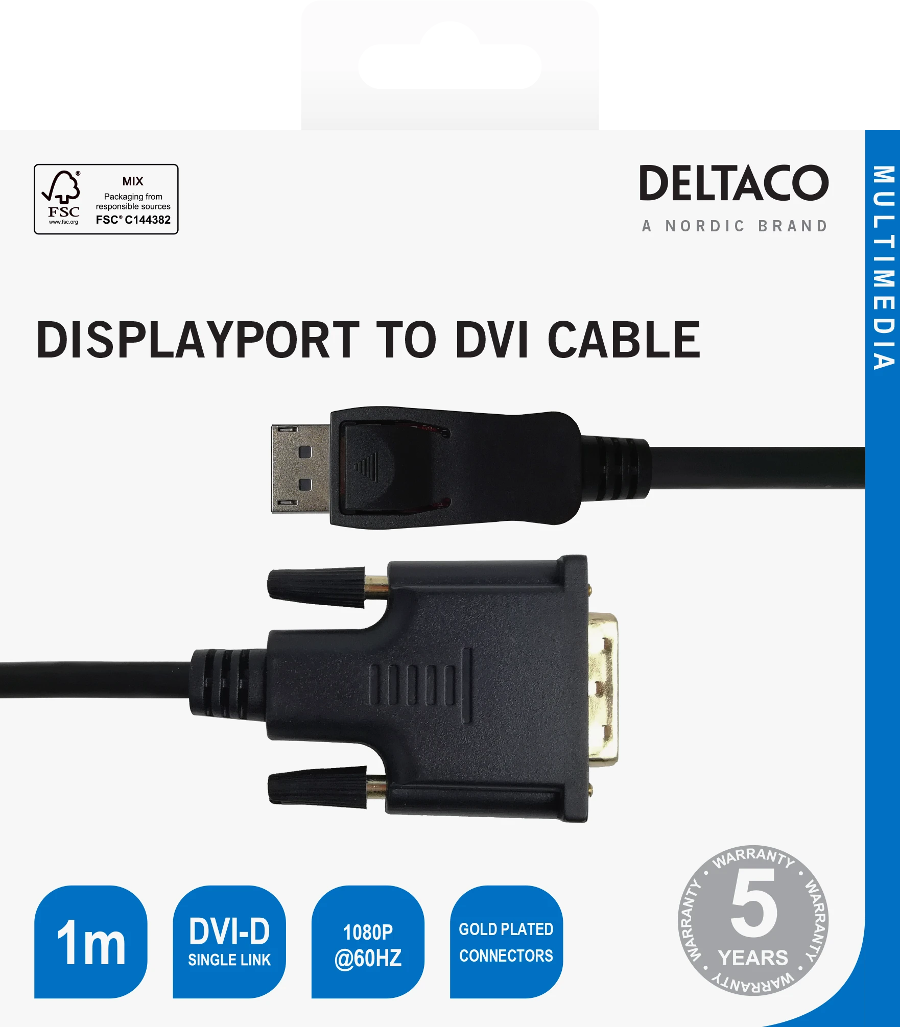 Deltaco DisplayPort į DVI-D kabelio jungčių vaizdas