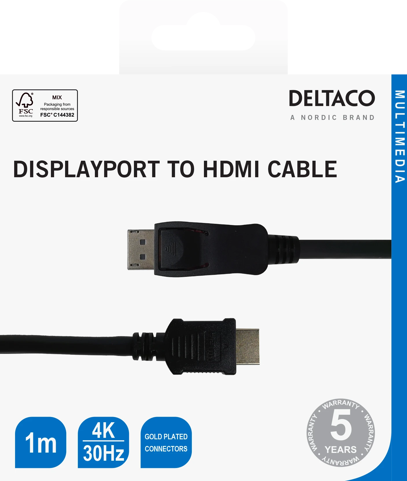 Deltaco DisplayPort į HDMI kabelis: jungčių peržiūra