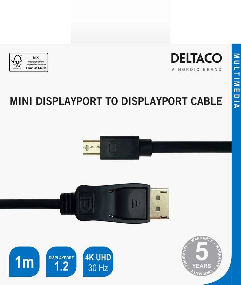 Deltaco DisplayPort į miniDisplayPort kabelio jungtys