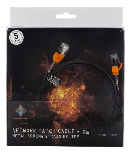Kabelis DELTACO GAMING Cat6a, U/UTP, 500MHz, 2m, juodas / GAM-036