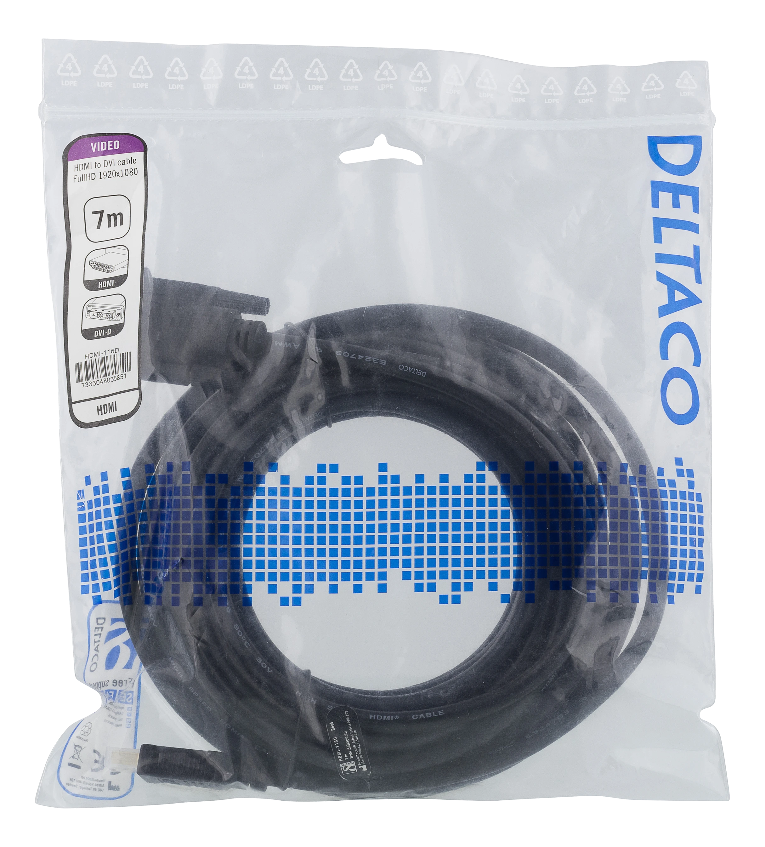 Deltaco HDMI į DVI laidas 7m pakuotėje