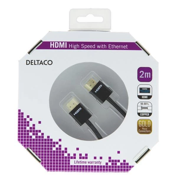 Deltaco HDMI laidas, 2 metrų, originali pakuotė