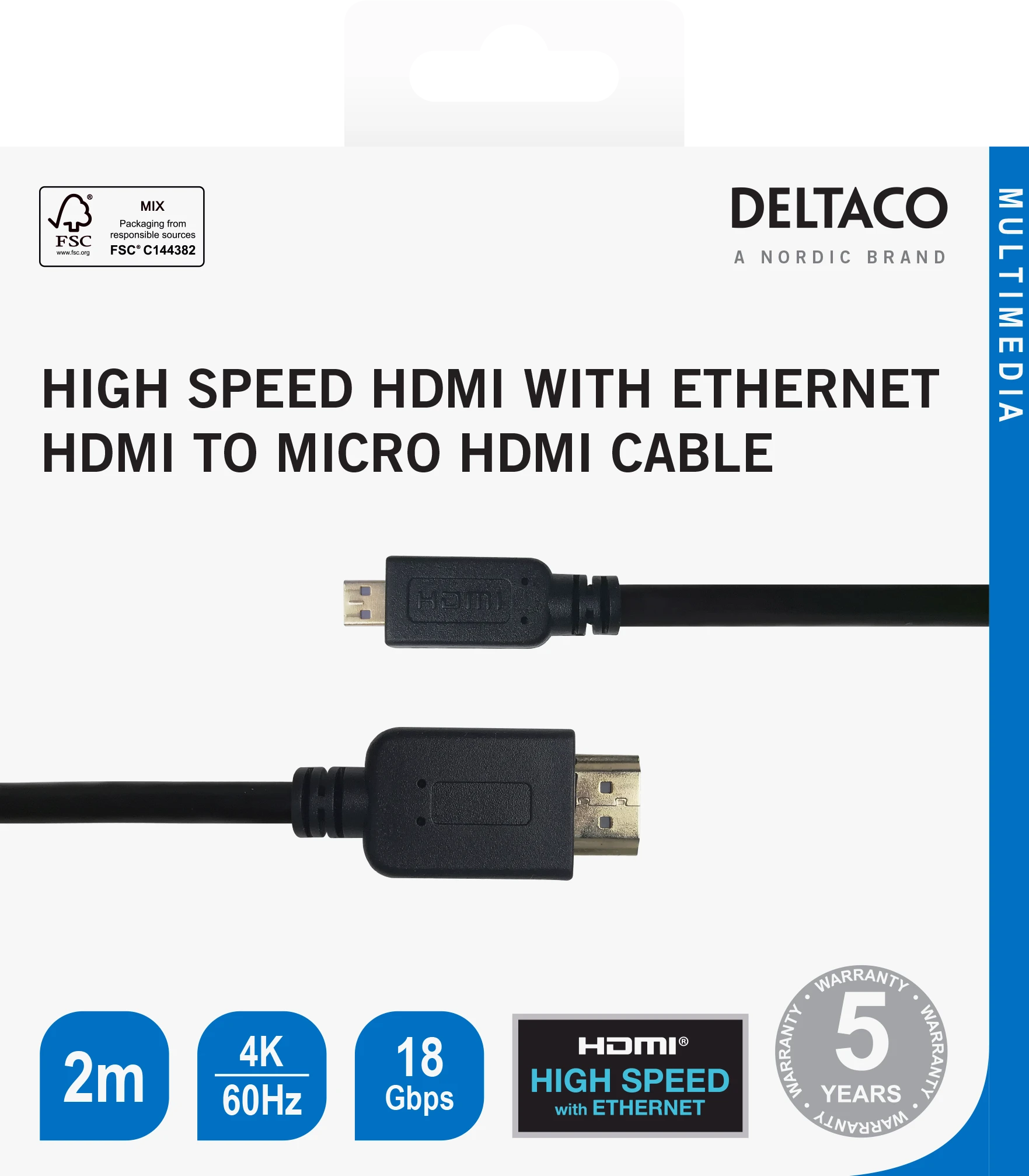 Deltaco HDMI į micro HDMI kabelio jungtys