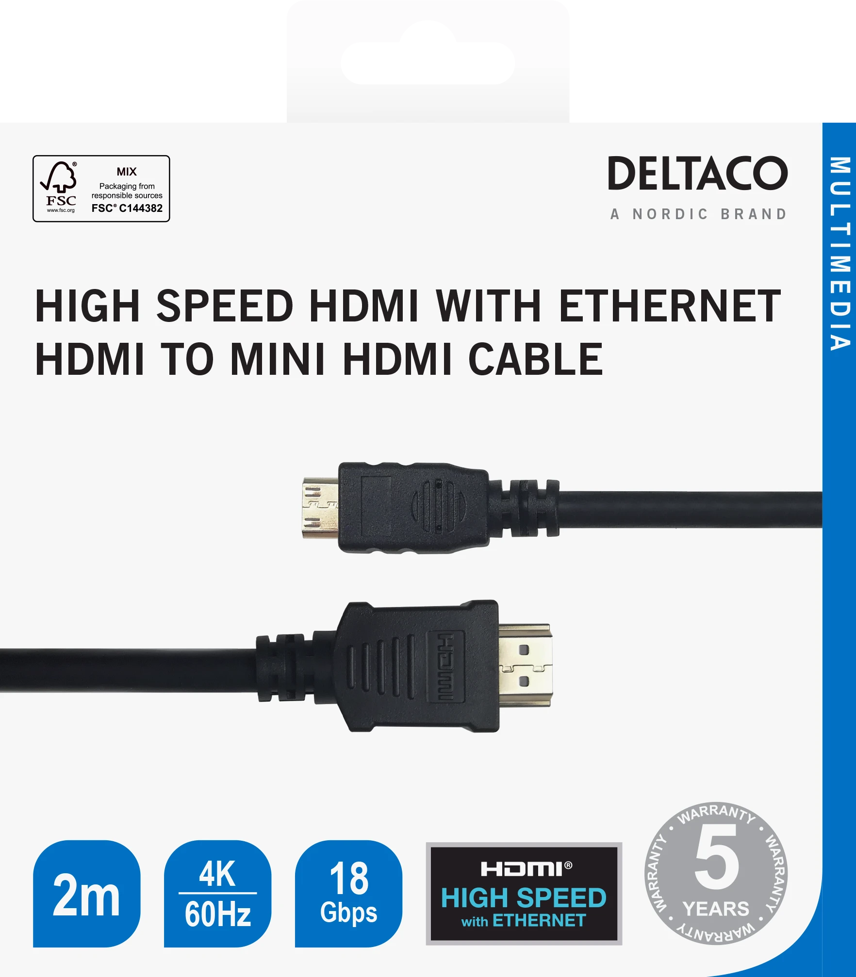 Deltaco HDMI į mini HDMI laidas pakuotėje