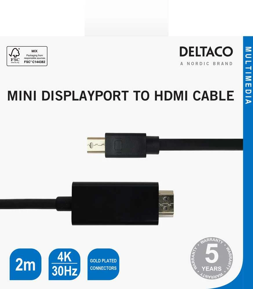 Deltaco miniDisplayPort į HDMI laido jungtys