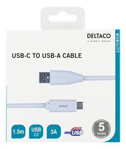Kabelis DELTACO USB 2.0, C tipas - A tipo vyras, 1,5 m, baltas / USBC-1010M
