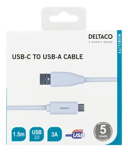 Kabelis DELTACO USB 2.0, C tipas - A tipo vyras, 1,5 m, baltas / USBC-1010M