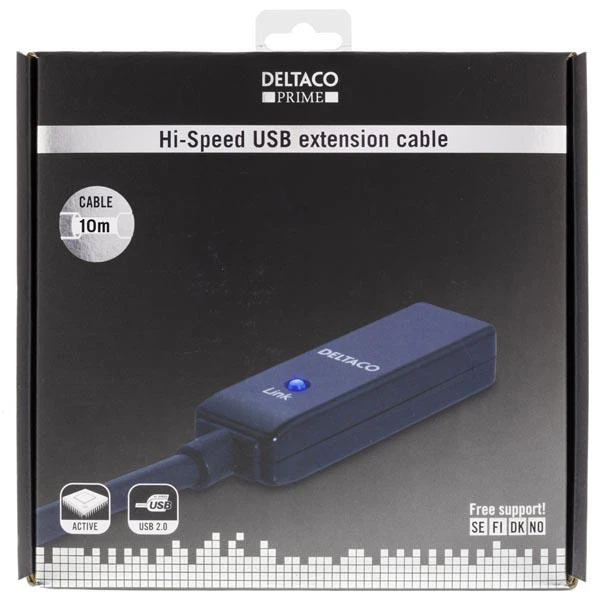 Kabelis DELTACO USB 2.0 ilgintuvas, 10.0m, aktyvus, juodas / USB2-EX10M