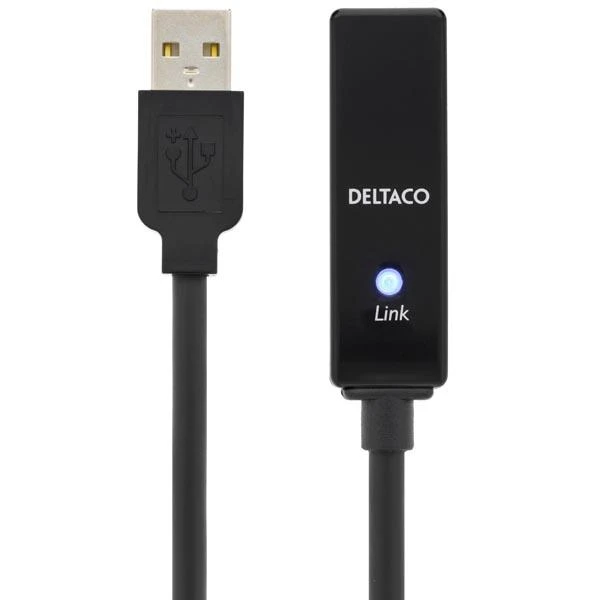 Kabelis DELTACO USB 2.0 ilgintuvas, 10.0m, aktyvus, juodas / USB2-EX10M