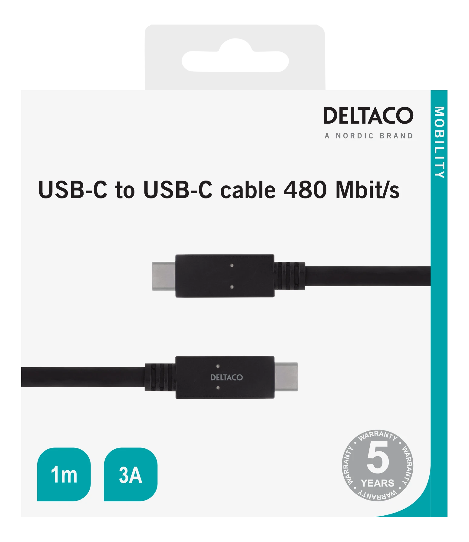 Kabelis DELTACO USB 2.0, Type C - Type C, 1m, juodas / USBC-2001M