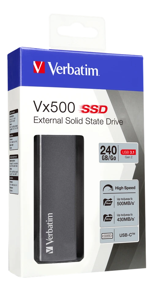 Išorinis kietasis diskas SSD Verbatim Vx500 240GB, USB 3.1, Gen 2, pilkas / V47442