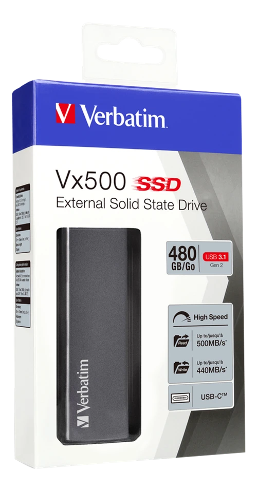 Išorinis kietasis diskas SSD Verbatim Vx500 480GB, USB 3.1, Gen 2, pilkas / V47443