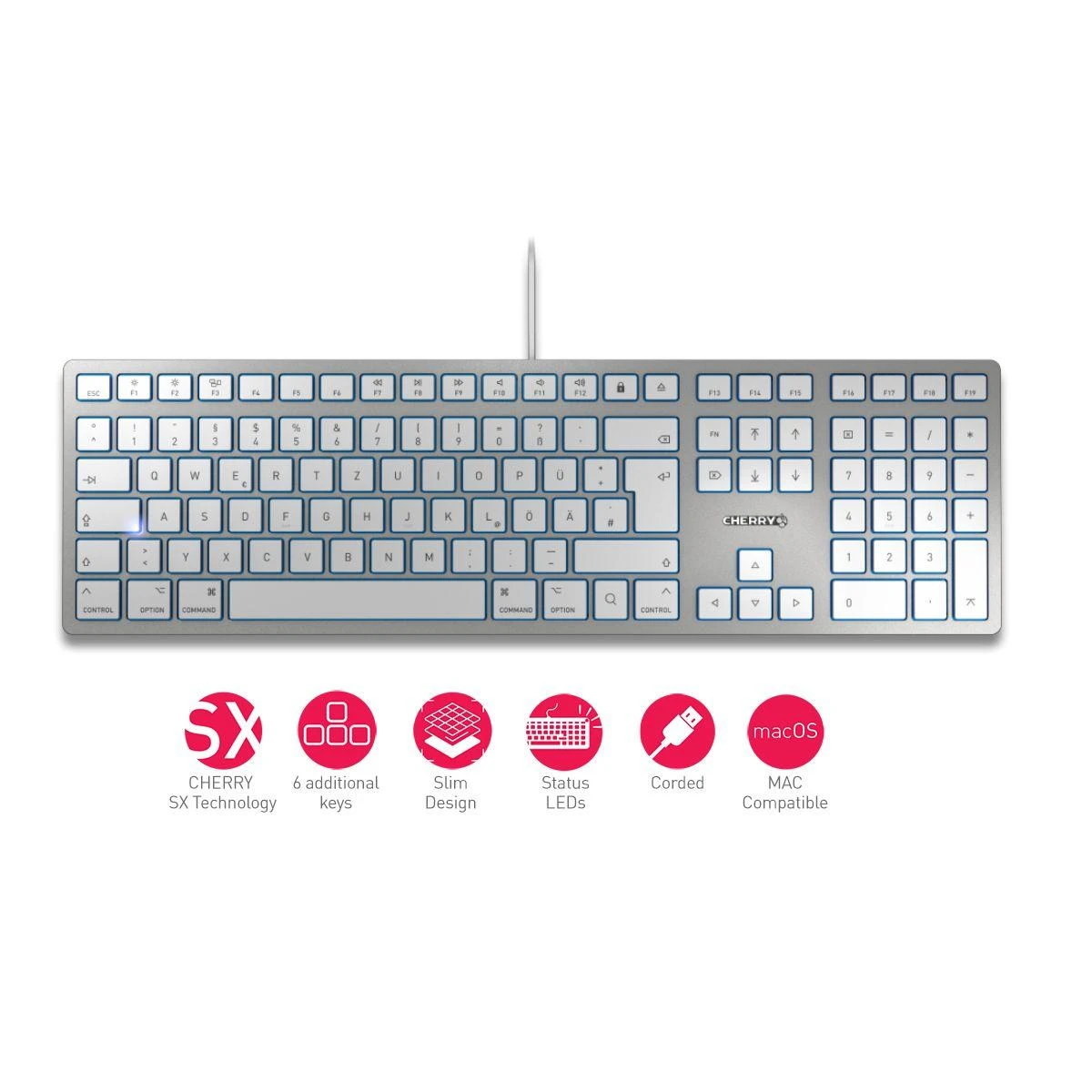 Klaviatūra Cherry KC 6000 SLIM FOR MAC, US, sidabrinė / TB-661-US